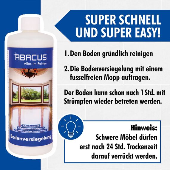 ABACUS® Bodenversiegelung, Parkettversiegelung, Laminatversiegelung, PVC-Versiegelung, Dielenversiegelung, Korkversiegelung,– Bodenversiegelung 1000 ml (2310)