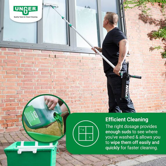 UNGER Glasreiniger UNGER’s Liquid (5 Liter, Konzentrat, Mischverhältnis 1:100, pH-neutral, streifenfreie Fenster, Sicherheitsverschluss, Dosierungs-Skala) FR500