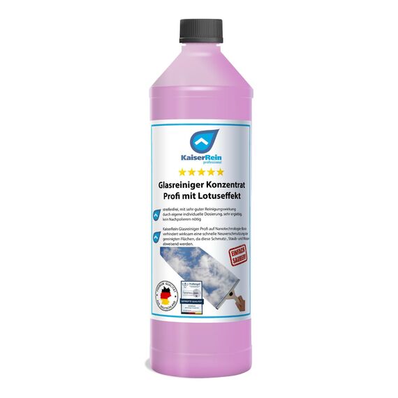 KaiserRein Glasreiniger Konzentrat mit Lotuseffekt 1L unser Profi Fenster-Reiniger I Fenstersauger geeignet I streifenfrei für Glas Fenster und Spiegel