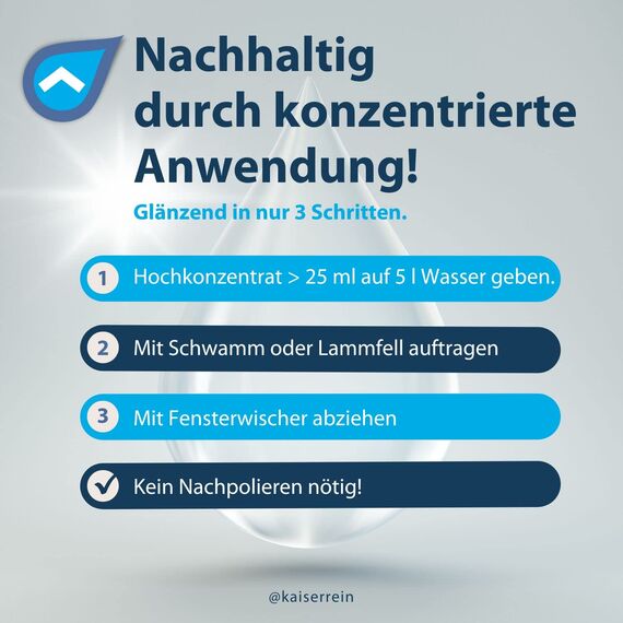 KaiserRein Glasreiniger Konzentrat mit Lotuseffekt 2x 1L - Professioneller Fensterreiniger für streifenfreien Glanz auf Glas, Fenstern und Spiegeln - Fenstersauger geeignet