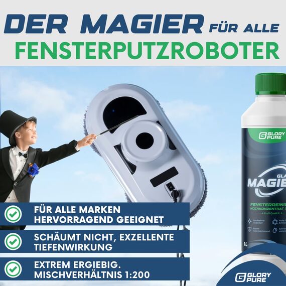 GLORYPURE GLAS-MAGIER Fenster-Reiniger 200-fach Hochkonzentrat in Profi-Qualität | Streifenfreie Sauberkeit, materialschonend, sehr ergiebig | Exzellent geeignet für Fenster-Sauger