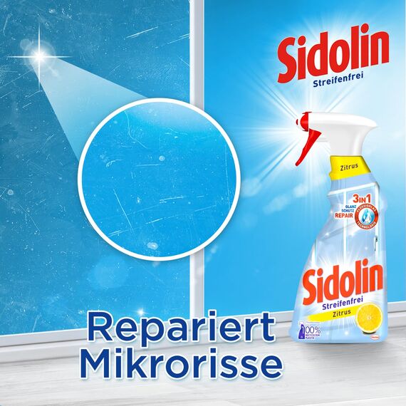 Sidolin Zitrus, Glasreiniger mit Abperl-Effekt (10 x 500 ml Sprühflasche)