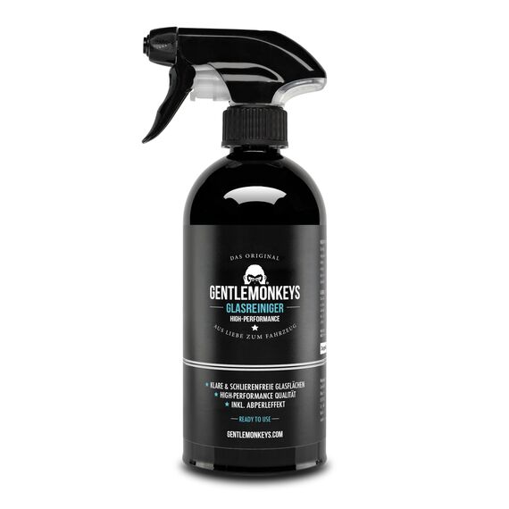 GENTLEMONKEYS Auto Glasreiniger Set (500ml + 2 Carbontücher) • Auto Scheibenreiniger Innen & Außen • Streifenfrei mit Abperleffekt • Reinigungsset für Windschutzscheibe, Spiegel & Fenster