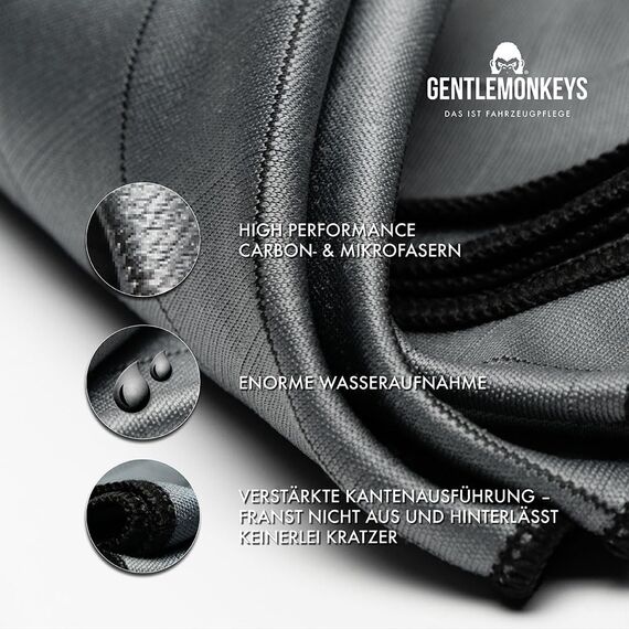 GENTLEMONKEYS Auto Glasreiniger Set (500ml + 2 Carbontücher) • Auto Scheibenreiniger Innen & Außen • Streifenfrei mit Abperleffekt • Reinigungsset für Windschutzscheibe, Spiegel & Fenster