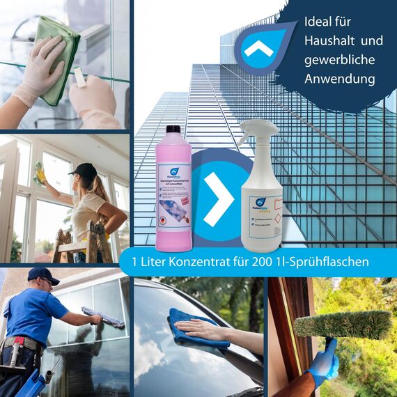 KaiserRein Glasreiniger Konzentrat mit Lotuseffekt 1L unser Profi Fenster-Reiniger I Fenstersauger geeignet I streifenfrei für Glas Fenster und Spiegel