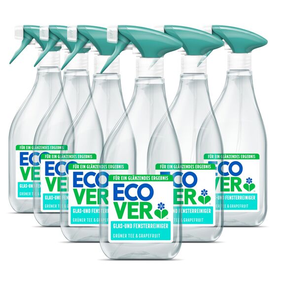 Ecover Glasreiniger Spray, für streifenfreie Fenster, grüner Tee- und Grapefruitduft, 6er Pack, 6 x 500 ml