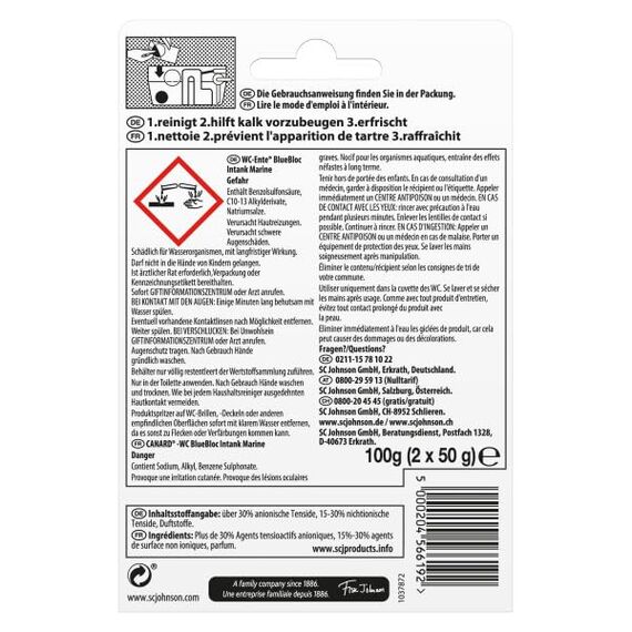 WC-Ente® Blue Bloc Intank, WC-Tabs für Wasserkästen, Marine Duft, 2er Pack (2x50g)