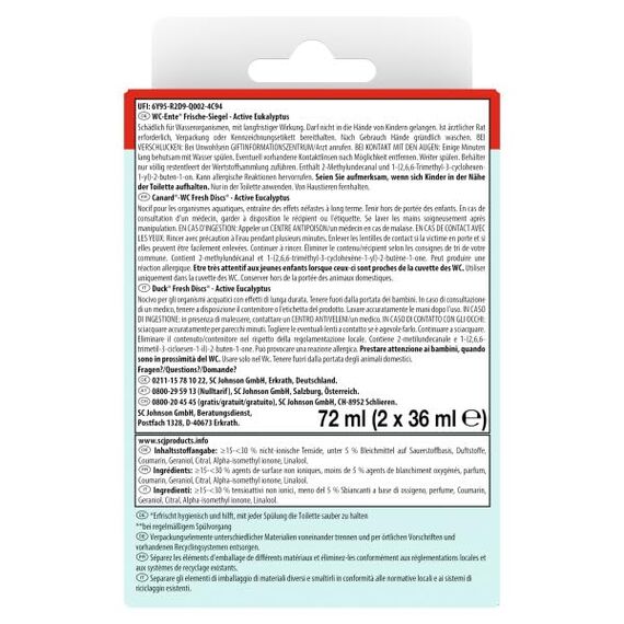 WC-Ente Frische-Siegel Nachfüller, körbchenloser WC-Reiniger, WC Duft, Eukalyptus, 2 Nachfüller (2 Stück)