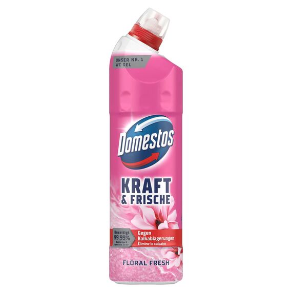 Domestos Kraft & Frische WC Gel Floral Fresh Reinigungsmittel mit frischem Blumen-Duft für hygienische Sauberkeit 750 ml 1 Stück
