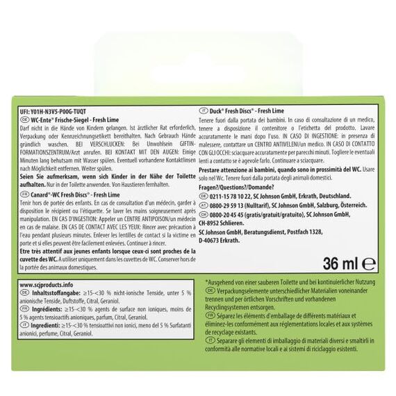 WC-Ente Frische-Siegel Starter-Set (inkl. 1 Nachfüller), körbchenloser WC-Reiniger, Limone Duft, 36 ml