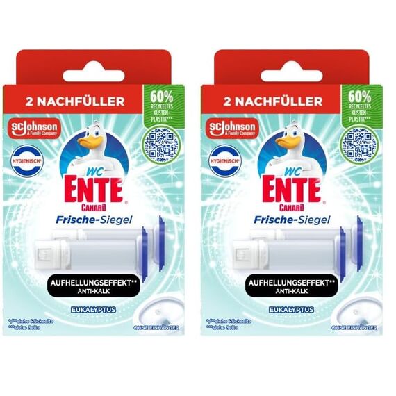 WC-Ente Frische-Siegel Nachfüller, körbchenloser WC-Reiniger, WC Duft, Eukalyptus, 2 Nachfüller (2 Stück) (Packung mit 2)