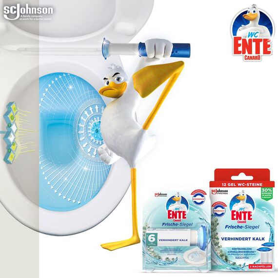 WC-Ente Frische-Siegel Nachfüller, körbchenloser WC-Reiniger, WC Duft, Eukalyptus, 2 Nachfüller (2 Stück) (Packung mit 2)