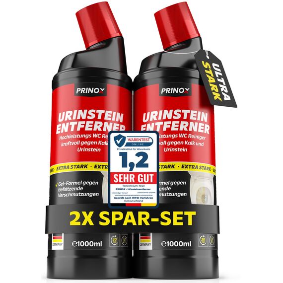 PRINOX 2x Urinsteinentferner EXTRA STARK 1000ml - Profi Urinstein & Kalkentferner Konzentrat - Extrem kraftvoller Urinsteinlöser & WC Reiniger mit Schräghals