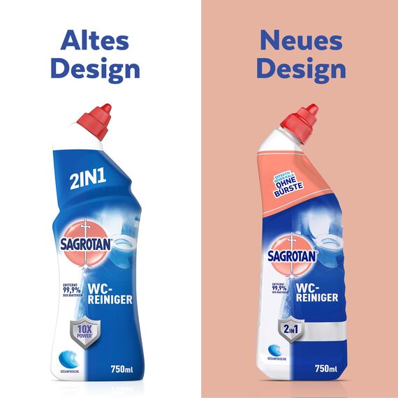 Sagrotan WC-Reiniger Ozeanfrische – 2in1 Reinigungsmittel mit Antischmutzfilm für langanhaltende WC-Frische – 4 x 750 ml