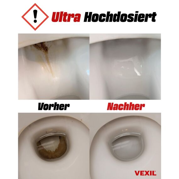 VEXIL® Urinsteinentferner EXTRA STARK - 3x 1000 ml - entfernt mühelos hartnäckigen Urin- & Kalkstein - Profi WC-Reiniger - biologisch abbaubar - Urinsteinlöser Made in Germany