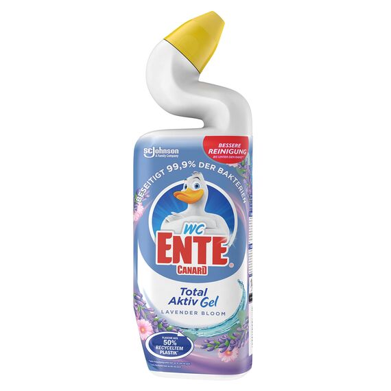 WC-Ente Total Aktiv Gel, Flüssiger WC Reiniger antibakteriell, Toilettenreiniger, Lavender Bloom, 1er Pack (1 x 750 ml)