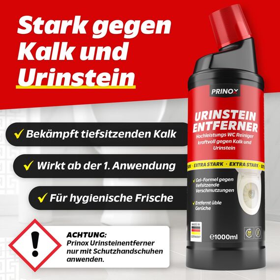 PRINOX 2x Urinsteinentferner EXTRA STARK 1000ml - Profi Urinstein & Kalkentferner Konzentrat - Extrem kraftvoller Urinsteinlöser & WC Reiniger mit Schräghals