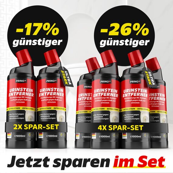 PRINOX Urinsteinentferner EXTRA STARK 1000ml - Profi Urinstein & Kalkentferner Konzentrat - Extrem kraftvoller Urinsteinlöser & WC Reiniger mit Schräghals