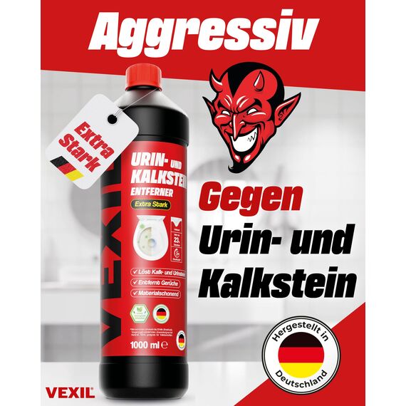 VEXIL® Urinsteinentferner EXTRA STARK - 3x 1000 ml - entfernt mühelos hartnäckigen Urin- & Kalkstein - Profi WC-Reiniger - biologisch abbaubar - Urinsteinlöser Made in Germany