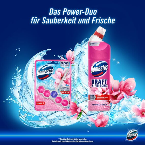 Domestos Kraft & Frische WC Gel Floral Fresh Reinigungsmittel mit frischem Blumen-Duft für hygienische Sauberkeit 750 ml 1 Stück