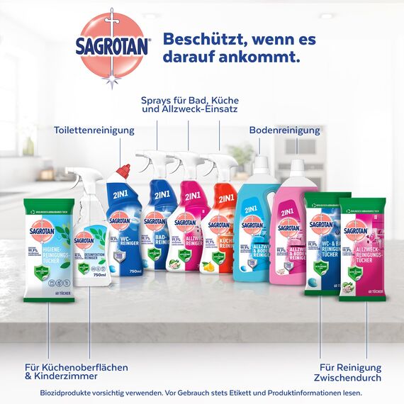 Sagrotan WC-Reiniger Ozeanfrische – 2in1 Reinigungsmittel mit Antischmutzfilm für langanhaltende WC-Frische – 4 x 750 ml