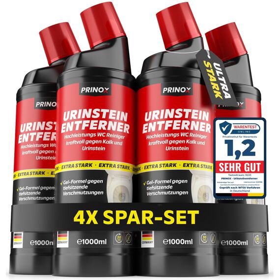 PRINOX 4x Urinsteinentferner EXTRA STARK 1000ml - Profi Urinstein & Kalkentferner Konzentrat - Extrem kraftvoller Urinsteinlöser & WC Reiniger mit Schräghals