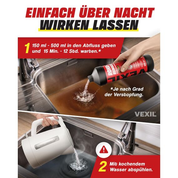 VEXIL Rohrreiniger - Profi Abflussreiniger EXTRA STARK für Extremfälle - 3x 1L Power Konzentrat löst hartnäckigste Verstopfungen wie Haare, Seifenreste, Fette - biologisch abbaubar - Made in Germany
