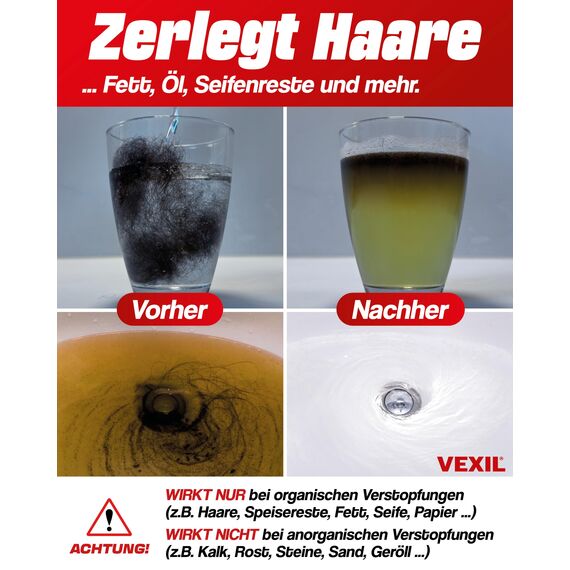 VEXIL Rohrreiniger - Profi Abflussreiniger EXTRA STARK für Extremfälle - 3x 1L Power Konzentrat löst hartnäckigste Verstopfungen wie Haare, Seifenreste, Fette - biologisch abbaubar - Made in Germany