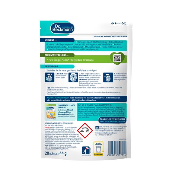 Dr. Beckmann WC Reinigungs-Blätter OCEAN BREEZE | 20 Blätter