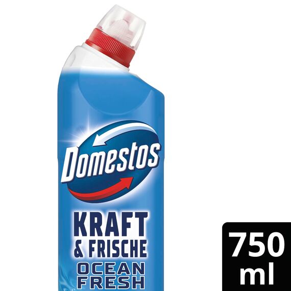 Domestos Kraft & Frische WC Gel Ocean Fresh Reinigungsmittel mit frischem Ocean-Duft für hygienische Sauberkeit 750 ml 1 Stück