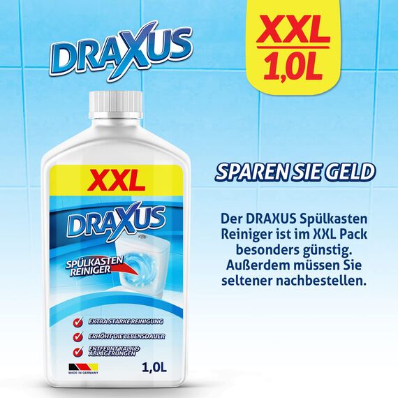 DRAXUS Spülkasten Reiniger in der XXL Flasche (1,0L) I Extra starker Spülkasten Entkalker I Entfernt Kalk und Ablagerungen gründlich (3x Spar-Set)