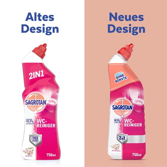 Sagrotan WC-Reiniger Blütenfrische – 2in1 Reinigungsmittel mit Antischmutzfilm für langanhaltende WC-Frische – 1 x 750 ml