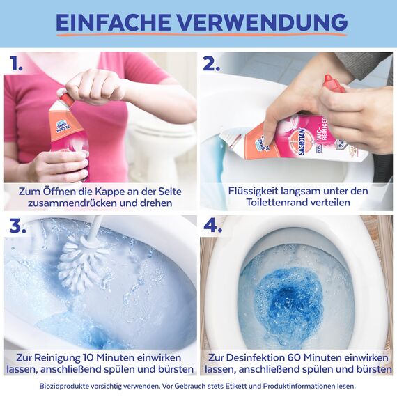 Sagrotan WC-Reiniger Blütenfrische – 2in1 Reinigungsmittel mit Antischmutzfilm für langanhaltende WC-Frische – 1 x 750 ml
