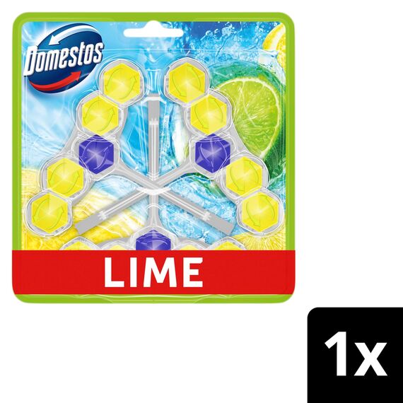 Domestos Power 5 Toilettenstein Limette WC Reiniger im Vorteilspack Volle Power bis zu 900 Spülungen im Trio 3x 50 g (Packung mit 4)