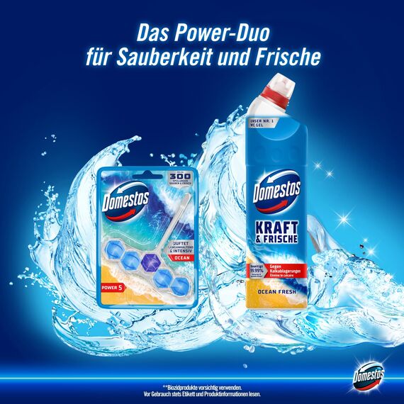 Domestos Kraft & Frische WC Gel Ocean Fresh Reinigungsmittel mit frischem Ocean-Duft für hygienische Sauberkeit 750 ml 1 Stück