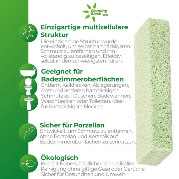 Cleaning Block WC - Toilette reiniger - Urinsteinentferner Set – 4er Pack Anti-Kalk Stäbe für WC, Waschbecken und Dusche – Effektive Entfernung von Kalk, Urinstein und Schmutz
