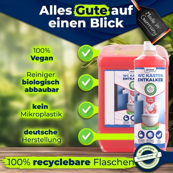 Qindoo Spülkasten WC Entkalker Toilettenspülkasten, Extra starker Kalklöser für Aufputz und Unterputz WC Kästen auch bei starken Kalk Krusten der Spülkästen Mechanik (5 Liter + Hahn)
