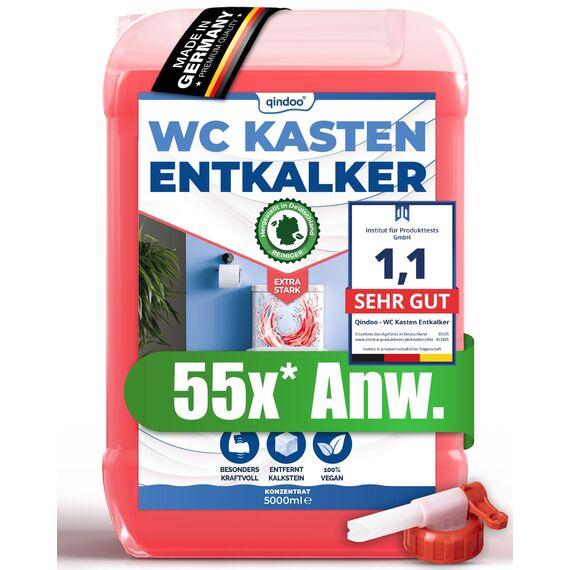 Qindoo Spülkasten WC Entkalker Toilettenspülkasten, Extra starker Kalklöser für Aufputz und Unterputz WC Kästen auch bei starken Kalk Krusten der Spülkästen Mechanik (5 Liter + Hahn)