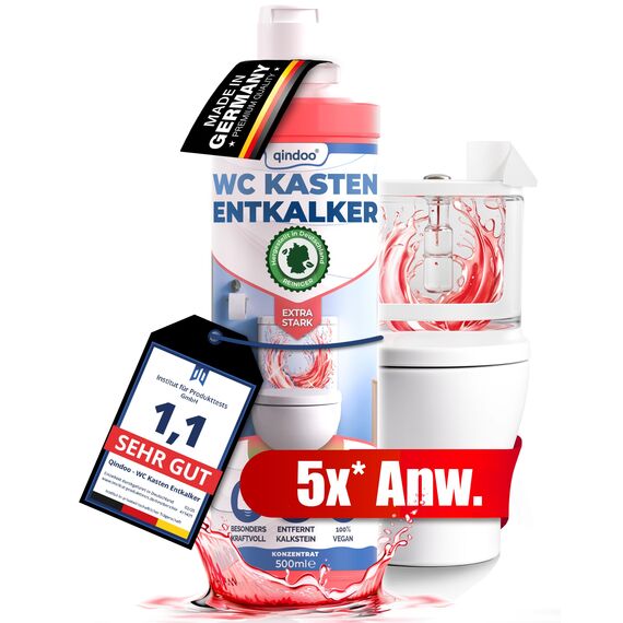 Qindoo WC Spülkasten Reiniger Entkalker, Extra starker Kalklöser für Aufputz und Unterputz Toilettenspülkasten, löst Sclamm und Kalk Krusten der Spülkästen Mechanik (0,5 Liter)