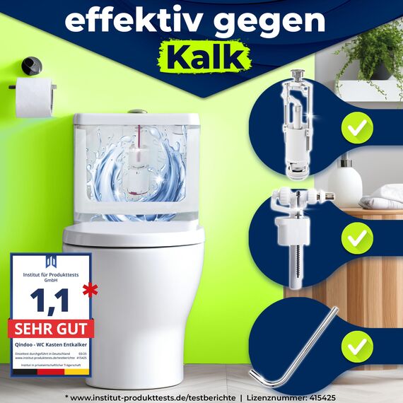 Qindoo Spülkasten WC Entkalker Toilettenspülkasten, Extra starker Kalklöser für Aufputz und Unterputz WC Kästen auch bei starken Kalk Krusten der Spülkästen Mechanik, 1 Liter