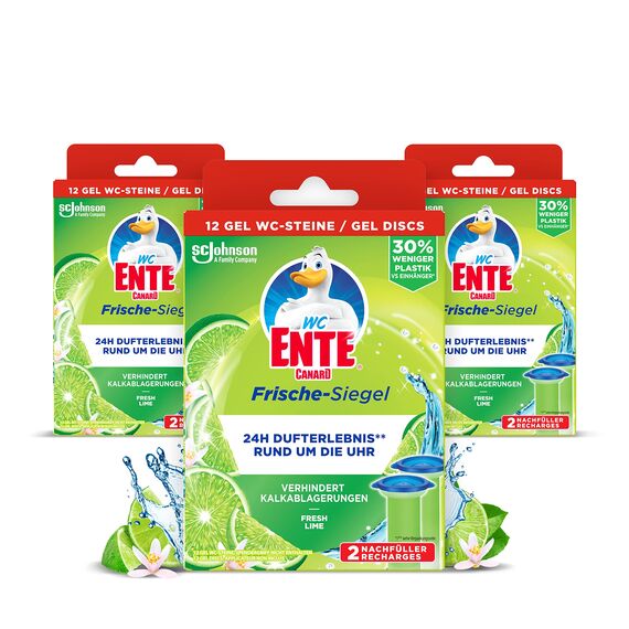 WC-Ente Frische-Siegel Nachfüller, körbchenloser WC-Reiniger, WC Duft, Lime, 3 x 2 Nachfüller (6 Stück)