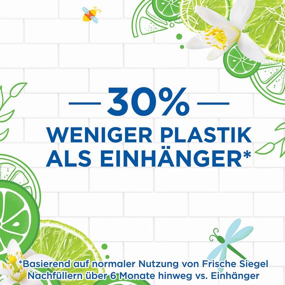 WC-Ente Frische-Siegel Nachfüller, körbchenloser WC-Reiniger, WC Duft, Lime, 3 x 2 Nachfüller (6 Stück)