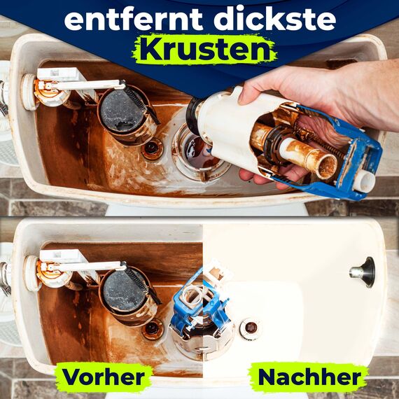 Qindoo WC Spülkasten Reiniger Entkalker, Extra starker Kalklöser für Aufputz und Unterputz Toilettenspülkasten, löst Sclamm und Kalk Krusten der Spülkästen Mechanik (0,5 Liter)