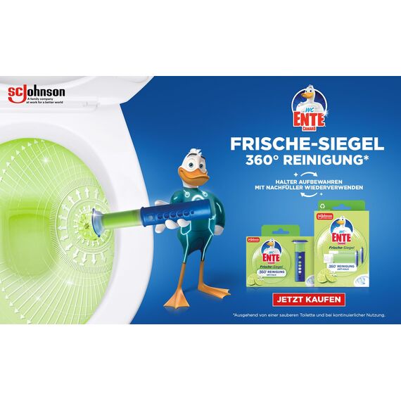 WC-Ente Frische Siegel Vorteilspack, Starter Set (inkl. 1 Nachfüller) und 2 Nachfüller, körbchenloser WC-Reiniger, Limone