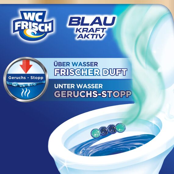 WC FRISCH Kraft Aktiv Blauspüler Ozeanfrische (10er Pack), WC Reiniger mit innovativer Geruchs-Stopp-Formel, Duftsteine für extra Frische und eine sichtbare Reinigung