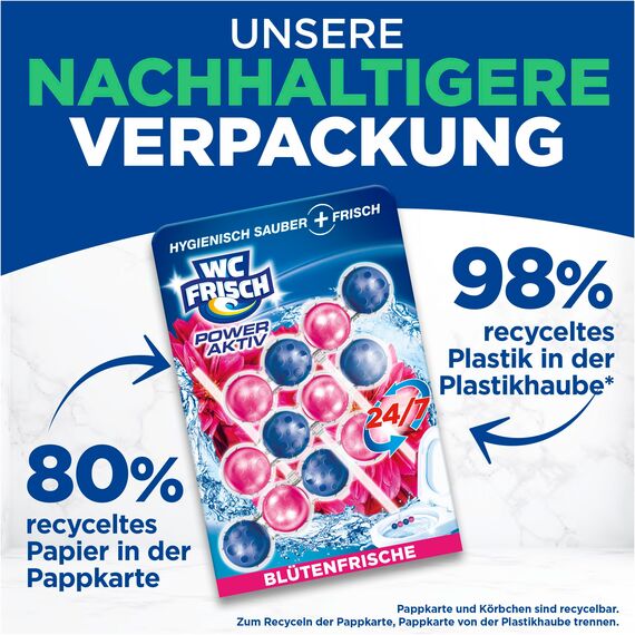 WC-Frisch WC FRISCH Kraft Aktiv Duftspüler Blüten-Frische (150 g), WC Reiniger für Reinigung bei jeder Spülung, Duftsteine für langanhaltend frischen Duft, + 50 % Anti-Kalk Effekt*
