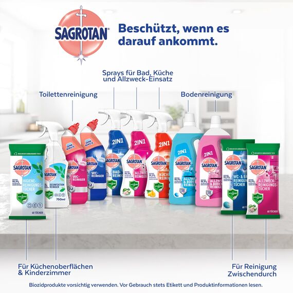 Sagrotan WC-Reiniger Blütenfrische – 2in1 Reinigungsmittel mit Antischmutzfilm für langanhaltende WC-Frische – 4 x 750 ml