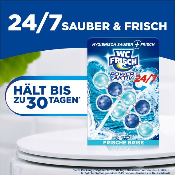 WC-Frisch Kraft Aktiv Duftspüler Frische Brise (2*50 g), WC Reiniger für Reinigung bei jeder Spülung, Duftsteine für langanhaltend frischen Duft, + 50 % Anti-Kalk Effekt*