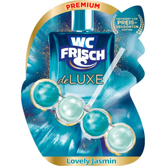 WC Frisch DeLuxe Lovely Jasmin (50 g), WC-Reiniger mit zartem Jasminduft, Duftsteine mit Parfümperlen für einen Parfüm-Boost bei jeder Spülung