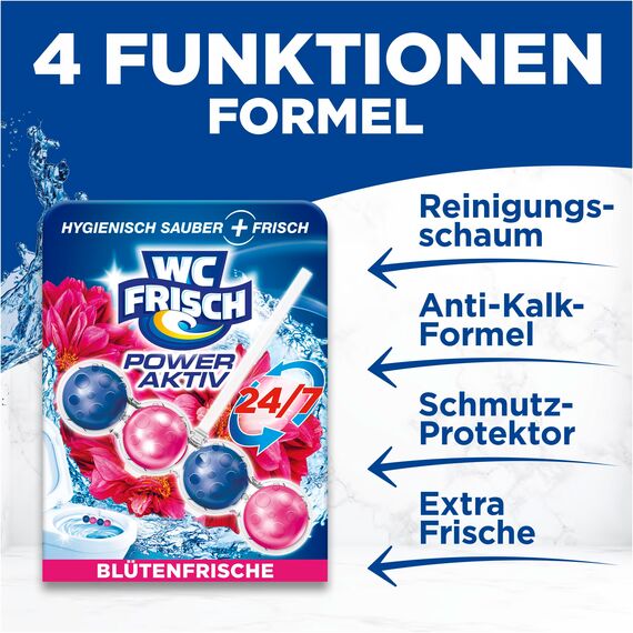 WC Frisch Kraft Aktiv Duftspüler Blüten-Frische (10er Pack), WC-Reiniger für Reinigung bei jeder Spülung, Duftsteine für langanhaltend frischen Duft, + 50 Prozent Anti-Kalk Effekt*